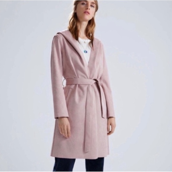 Zara Faux Suede Dusty Pink Tie Front Jacket size XS - Picture 1 of 6